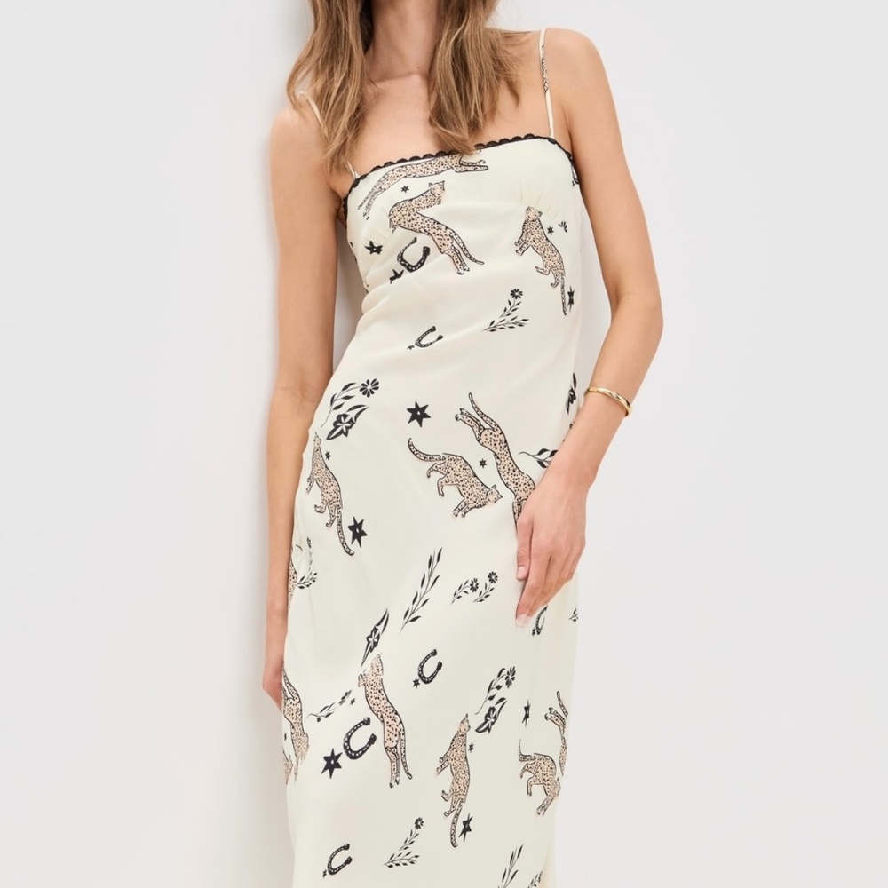 NEW VRG GRL Cheetah Bias Maxi Dress Trendy Lace Trim SZ Small
